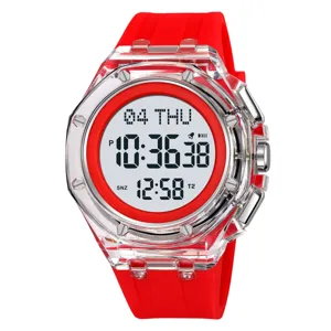 Transparent case digital watch men waterproof sports outdoor casual electronic wristwatch.