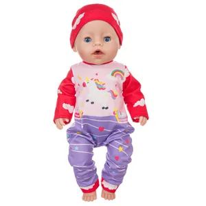 43cm baby doll cute unicorn onesie and red hat set children toy clothing accessories