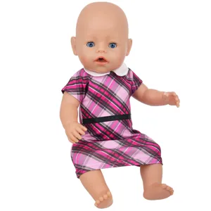 muñeca de 43cm vestido a cuadros rosa ropa de muñeca 18 pulgadas traje de princesa
