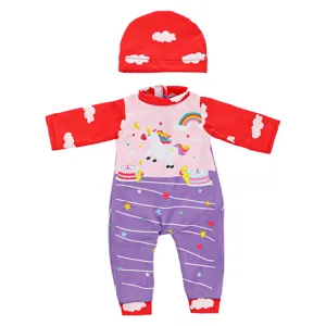 43cm doll clothes set cute unicorn rainbow romper hat summer baby doll outfit apparel.