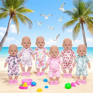 Cute 18 inch baby doll pajamas set, 43cm doll summer clothes with colorful prints for kids.