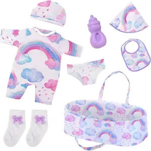 Cute Rainbow Cloud Pattern Doll Accessories Fabric Sleeping Basket And Reborn Baby Doll Clothes Outfits Toy Set For 18 Inch Dolls Girls Gifts