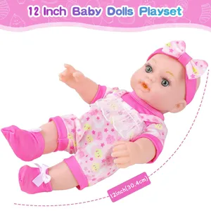 12 zoll baby puppe spielset in rosa kleidung mit stirnband und socken fur kinder spiel.