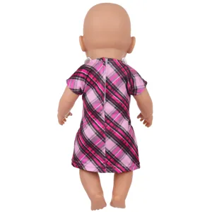 vestido de muñeca 43cm rosa y negro a cuadros verano manga corta ropa de princesa para juguetes.