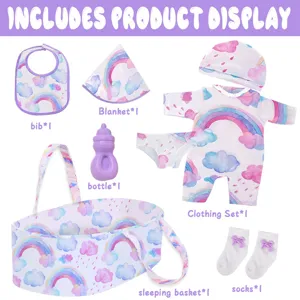 18 inch baby doll clothes sleeping basket set cute rainbow cloud design doll accessories