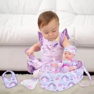 18 Inch Doll Sleeping Basket Set with Clothes Bib Underwear Reborn Toy Accessories for Kids