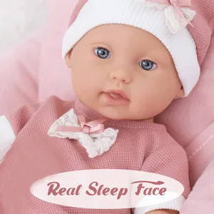 30cm Reborn Baby Doll Full Vinyl Simulation Infant Cute Soothing Toy With Pink Hat