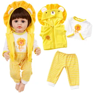 22 inch reborn doll clothes cute yellow lion hoodie top and stripe pants outfit set