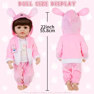22 Zoll Reborn Baby Puppenkleidung süßer Plüsch rosa Kaninchen Kapuzenjacke und Hosen Set.