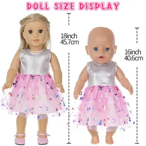 18 inch and 16 inch doll clothes spring summer pink butterfly dress for 45cm dolls outfit