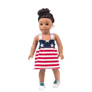 Set bambola 18 pollici vestito bandiera americana e scarpe casual per gioco di moda.