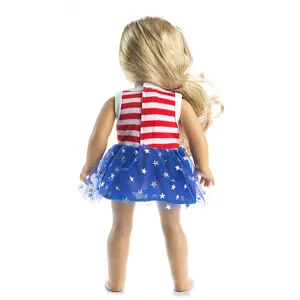 Vestito bambola americana righe rosse bianche gonna tutu stella blu dettaglio