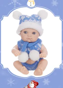 8-inch reborn baby doll cute soft vinyl newborn soothing toy with blue winter knitted hat