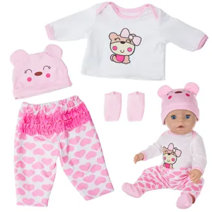 18 inch doll clothes set cute bear cartoon long sleeve top pants hat for 45cm dolls
