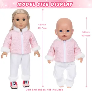 18-inch 16-inch doll clothes winter plush quilted jacket white pants outfit set size display