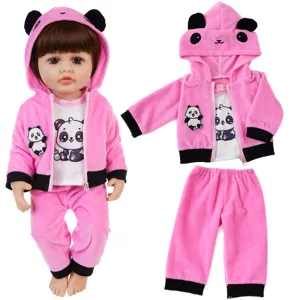 22 inch reborn doll clothes pink plush panda hoodie outfit set for 55cm vinyl dolls