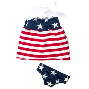 Set di abiti per bambole stile bandiera americana con top e mutandine per gioco divertente.