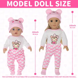 Cute 18 inch doll clothes set with bear hat and romper for doll styling and display.