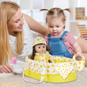 18 inch doll sleeping basket set with cute duck print clothes and bottle for kids toys detail
