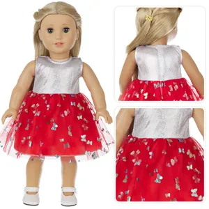 18 inch doll clothes summer red dress silver top butterfly tutu for American girl doll toys