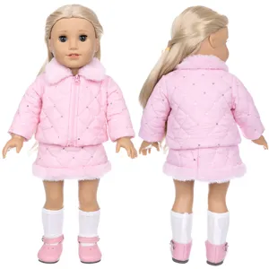 18 inch doll winter clothing set pink fur collar coat skirt doll accessories for girls