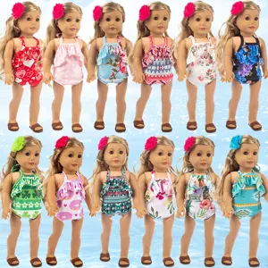 18 inch American girl doll swimwear set summer floral print swimsuit dress up accessories