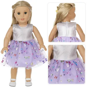18 inch doll dress summer purple butterfly mesh tutu dress set for american girl doll
