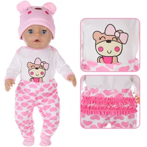 18 inch doll clothes cute pink bear outfit set with hat for 45cm baby dolls apparel