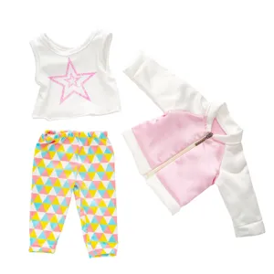 45cm doll clothes sportswear set, pink jacket, star tank top and leggings for 45cm dolls.
