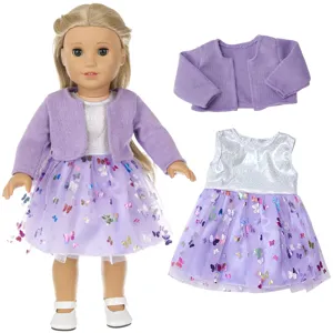18 inch doll clothes set spring summer dress purple cardigan outfit for 45cm dolls wholesale