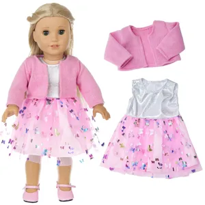 18 inch doll clothes set summer pink dress and cardigan fit american girl dolls 45cm doll accessories