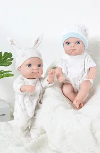 20cm vinyl reborn baby doll soft cute soothing toy with cute hat and outfit for kids