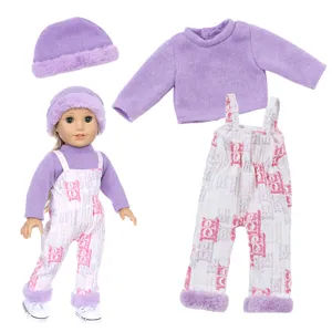 18 inch american girl doll clothes winter plush sweater overalls fashion set outfit