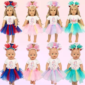 18 Inch American Girl Doll Clothes Set Mermaid Unicorn Tutu Skirt Headband Outfit 45cm