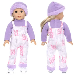 18 inch American girl doll clothes winter plush sweater overalls set cute outfit for doll