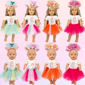 18 inch American girl doll clothes set with mermaid headband t-shirt and tutu skirt