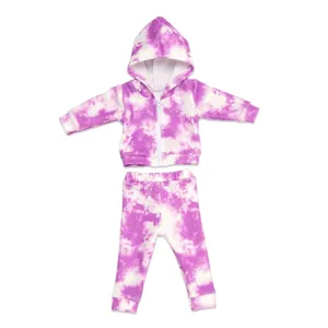 45cm doll clothes purple tie dye hoodie and sweatpants set cute doll fashion outfit for toys.