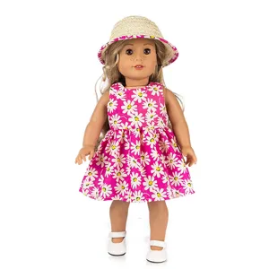 18 inch doll clothes pink daisy dress with straw hat summer cute outfit for girl toys
