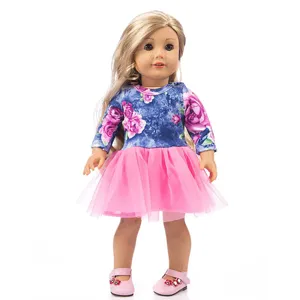 18 Zoll amerikanische Puppen Kleidung blumen Langarmshirt rosa Tütü Rock Set Outfit.