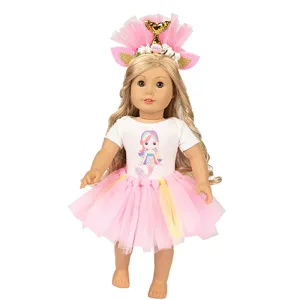 18 Zoll Puppenkleidung Set, rosa Tütü Kleid und Meerjungfrau T-Shirt Outfit für 45 cm Puppen Zubehör