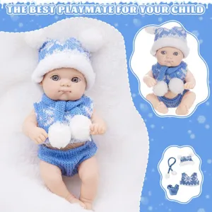 8 Inch Reborn Baby Doll Soft Vinyl Newborn Soothe Toy With Christmas Knitted Hat Scarf Snowflake Pattern Infant Doll Gift