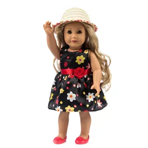 18 inch American girl doll clothes set with floral dress straw hat and shoes for toy dress up