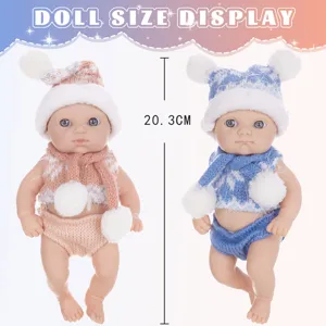 Cute 8 inch reborn baby doll soft vinyl newborn soothing toy with winter hat and scarf