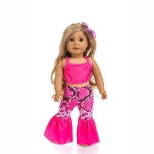 18 inch doll clothes set pink crop top snake print bell bottom pants for american girl doll detail