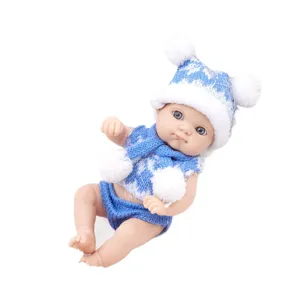 8-inch reborn baby doll cute soft vinyl newborn soothing toy with blue winter outfit
