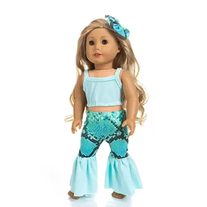 18 Inch Doll Clothes Set Summer Crop Top and Snake Print Flared Pants with Matching Bow