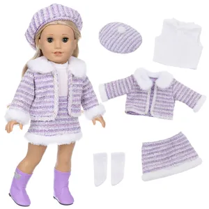 18 inch American girl doll clothes winter plush tweed outfit set doll accessories dress up
