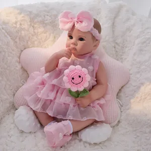 Cute reborn baby doll clothes set with pink dress and headband for 18-22 inch dolls new.