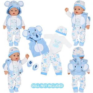 Winter pluche cartoon olifant pop kleding set voor 18 inch baby poppen en Amerikaanse poppen.
