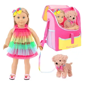Set vestiti bambola 18 pollici abito arcobaleno con zaino per animali e cucciolo